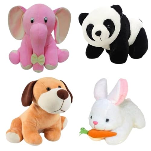 Pack of 4 Elegant Soft Toys - Adorable Appu, Dog, Panda & Rabbit Plushies for Kids Set for Birthdays and Holidays