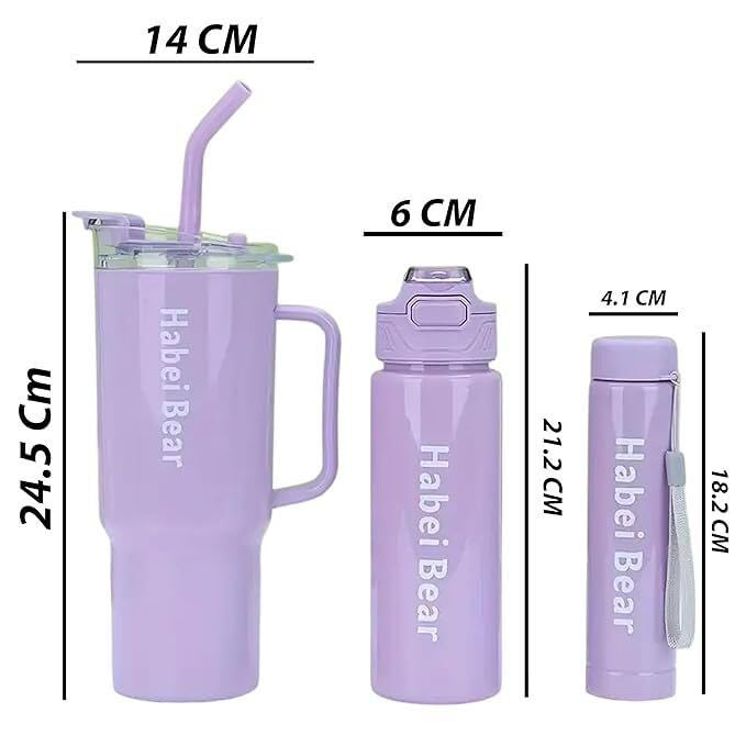 Insulated Tumbler Set, Purpule Or Blue,1200ml/800ml/300ml, Double Wall with Straw and Handle, Hot Cold Drinks Coffee Water Bottles