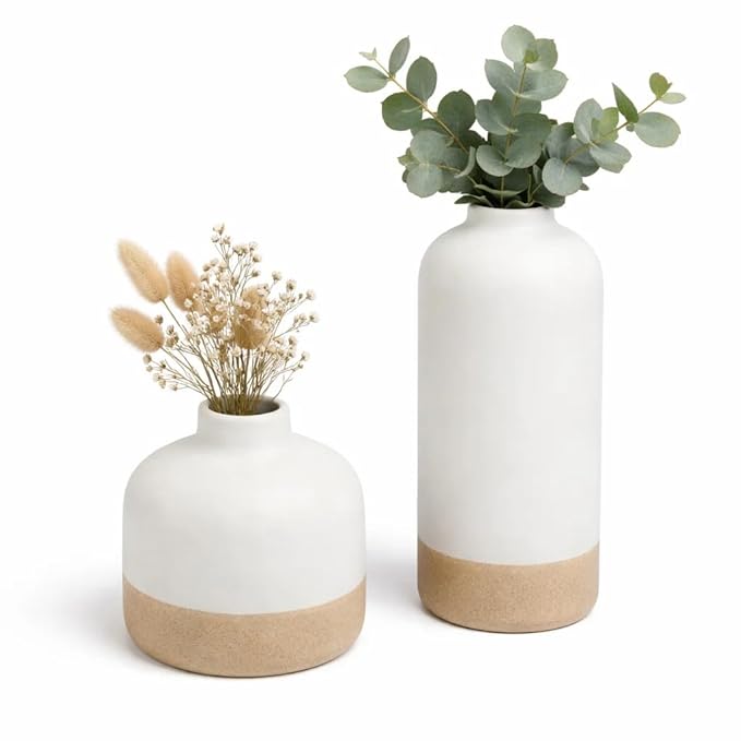 SPHINX Decorative Ceramic Vase, Flower Vase, Pampas Grass Vase, Vase for Money Plant Live Plants, Centrepiece for Home, Office,Gifts - (Bottle Two Tone Set of 2 (5.5 & 9 Inch))