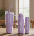 Insulated Tumbler Set, Purpule Or Blue,1200ml/800ml/300ml, Double Wall with Straw and Handle, Hot Cold Drinks Coffee Water Bottles