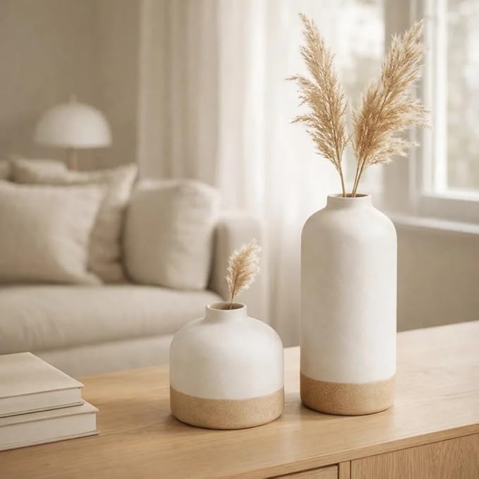 SPHINX Decorative Ceramic Vase, Flower Vase, Pampas Grass Vase, Vase for Money Plant Live Plants, Centrepiece for Home, Office,Gifts - (Bottle Two Tone Set of 2 (5.5 & 9 Inch))