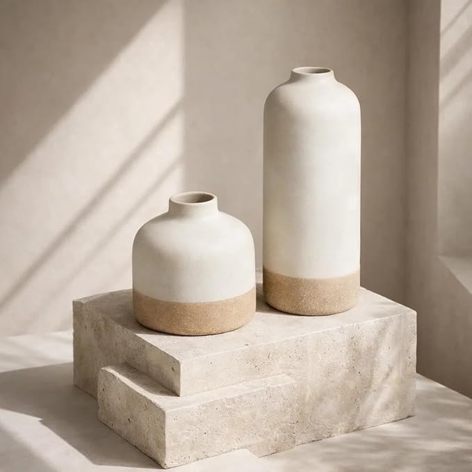 SPHINX Decorative Ceramic Vase, Flower Vase, Pampas Grass Vase, Vase for Money Plant Live Plants, Centrepiece for Home, Office,Gifts - (Bottle Two Tone Set of 2 (5.5 & 9 Inch))