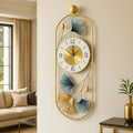 Gold Metal Wall Clock for Living Room Stylish Decor | Designer Ginkgo Leaf Wall Art | Silent Non-Ticking Premium Analog Clock for Home & Bedroom