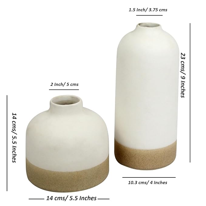 SPHINX Decorative Ceramic Vase, Flower Vase, Pampas Grass Vase, Vase for Money Plant Live Plants, Centrepiece for Home, Office,Gifts - (Bottle Two Tone Set of 2 (5.5 & 9 Inch))