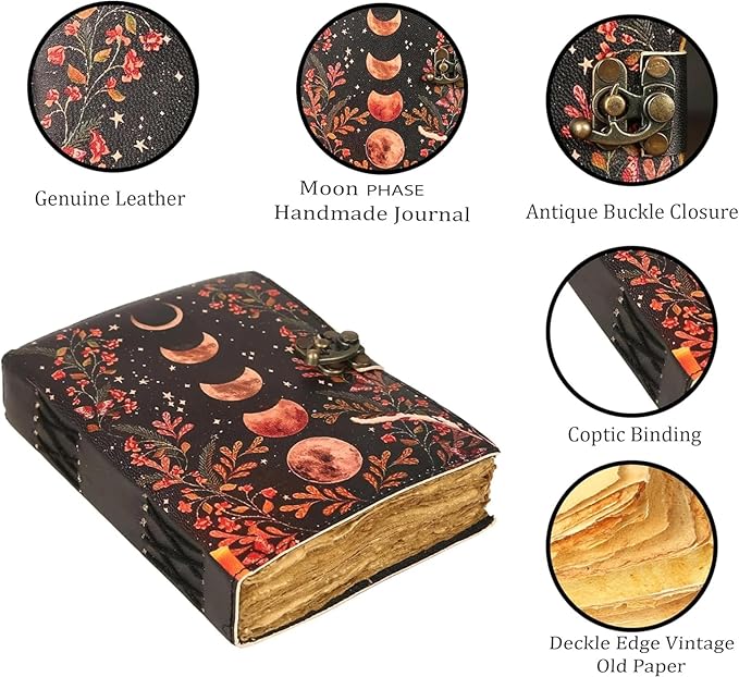 Vintage Leather Journal Diary for Women & Men Travel Diary Notebook for Writing Deckle Edge Paper,200 Pages