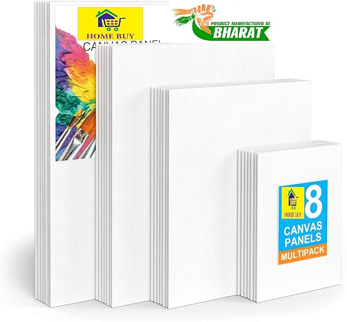 HOME BUY Made in Bharat Cotton Canvas Boards for Painting, Blank Canvas for Painting Using Acrylic Paint or Oil (Total 8 PC (2X(5x7, 8x10, 9x12, 10x14)) - Multi Pack